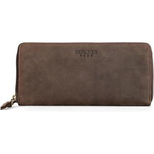 imageBERLINER BAGS Vintage Genuine Leather Wallet Palma RFID Blocking Credit Card Holder Slim Womens Wallet Zip Around Wallet for 14 Cards Bills Coins ID Window  Dark GreyEspresso