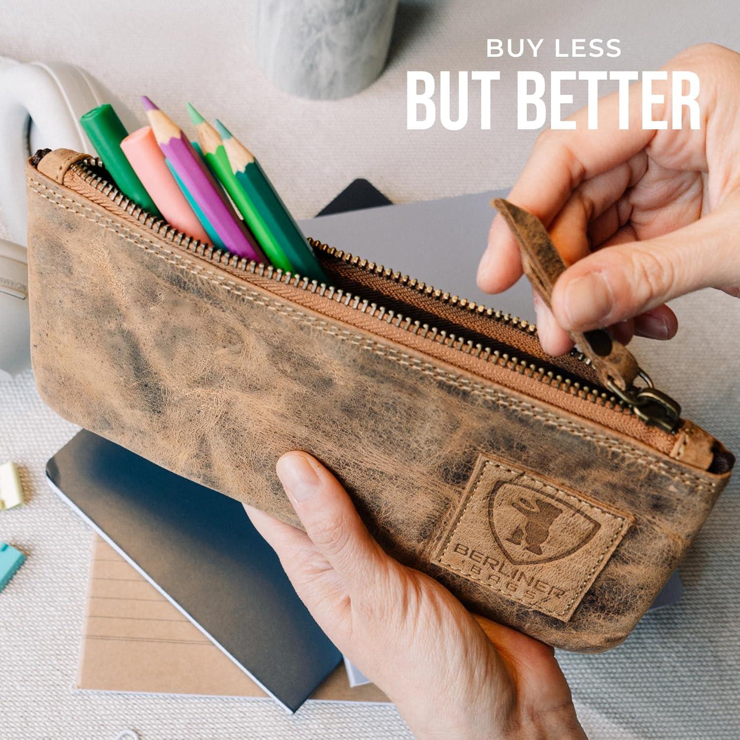 imageBERLINER BAGS Vintage Leather Pencil Case Pen Pouch for Work and University for Men and WomenWalnut