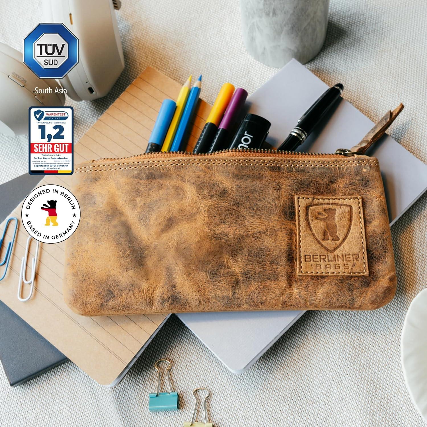 imageBERLINER BAGS Vintage Leather Pencil Case Pen Pouch for Work and University for Men and WomenWalnut