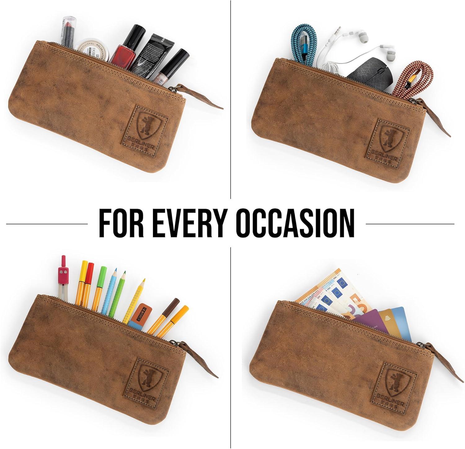 imageBERLINER BAGS Vintage Leather Pencil Case Pen Pouch for Work and University for Men and WomenWalnut