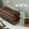 imageBERLINER BAGS Vintage Genuine Leather Toiletry Bag Max 2 Two Zippered Compartments Large Capacity Cosmetics Bag for Men and Women for Travel  BrownDark Brown