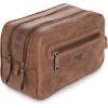 imageBERLINER BAGS Vintage Genuine Leather Toiletry Bag Max 2 Two Zippered Compartments Large Capacity Cosmetics Bag for Men and Women for Travel  BrownDark Brown