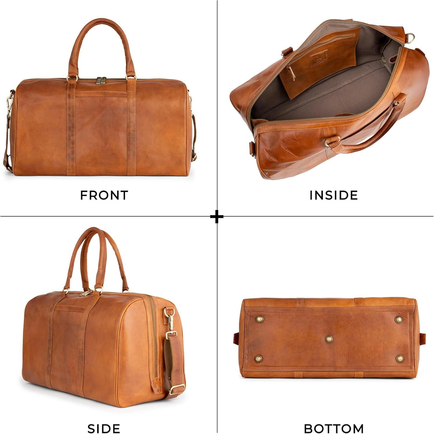 imageBerliner Bags Vintage Leather Duffle Bag Boston for Travel or the Gym Overnight Bag for Men and Women  Brown