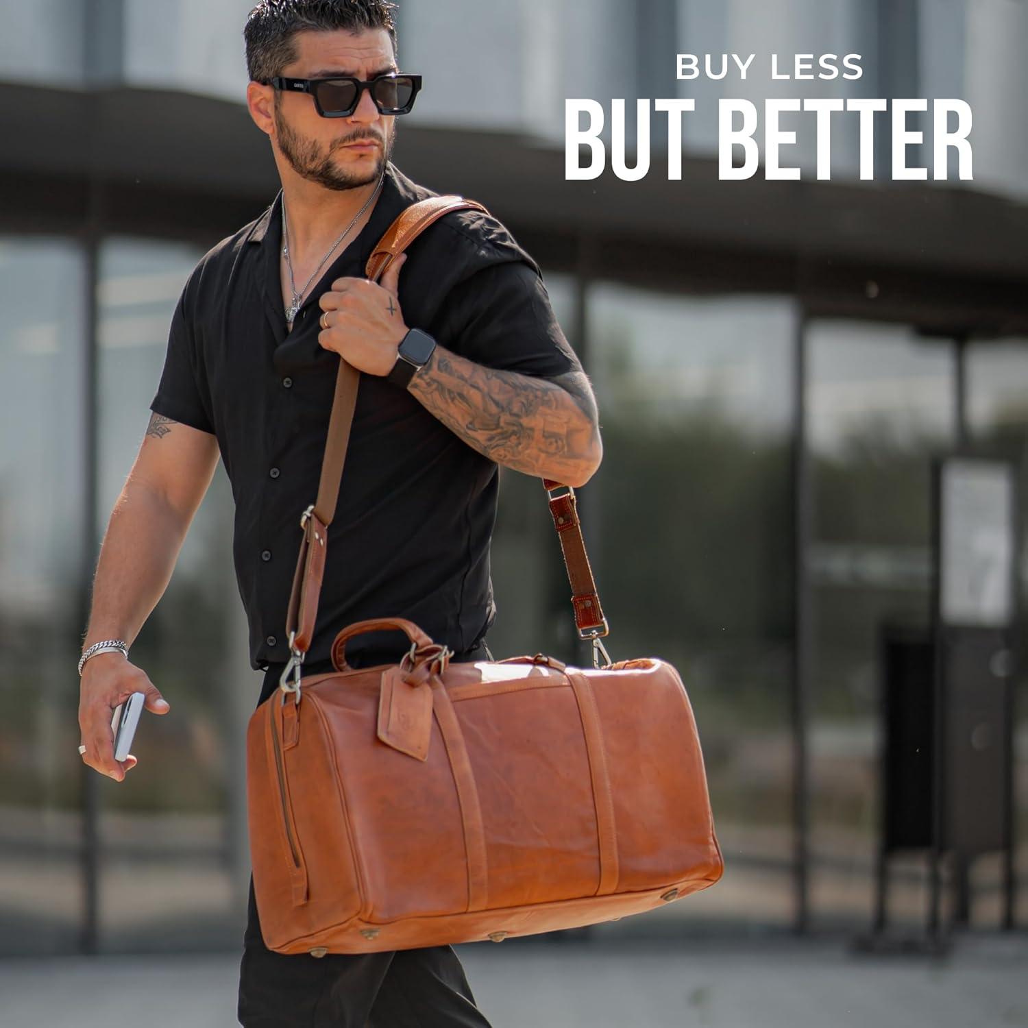 imageBerliner Bags Vintage Leather Duffle Bag Boston for Travel or the Gym Overnight Bag for Men and Women  Brown