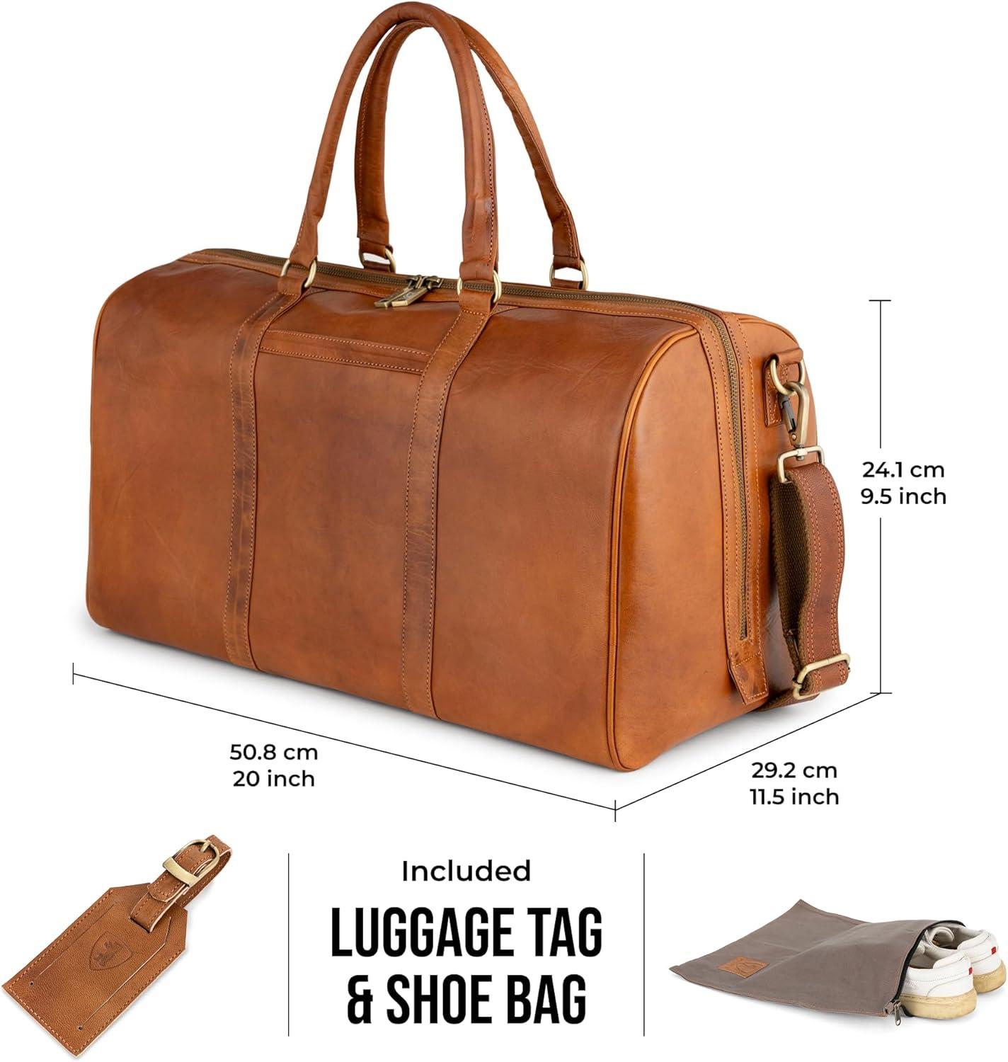 imageBerliner Bags Vintage Leather Duffle Bag Boston for Travel or the Gym Overnight Bag for Men and Women  Brown