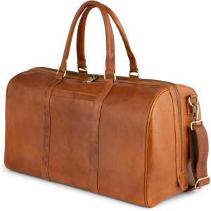 imageBerliner Bags Vintage Leather Duffle Bag Boston for Travel or the Gym Overnight Bag for Men and Women  Brown