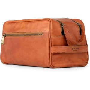 imageBERLINER BAGS Vintage Genuine Leather Toiletry Bag Tim XL Large Capacity Cosmetics Bag for Men and Women for Travel  BrownBrown XL