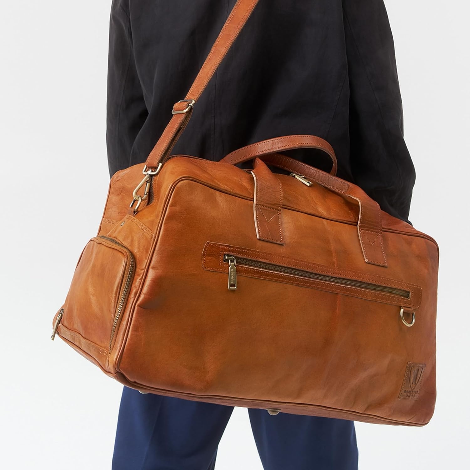 image:imageBerliner Bags Vintage Genuine Leather Duffle Austin XL for Travel or the Gym Weekender Bag with Shoe Compartment Overnight Bag for Men and Women  Brown