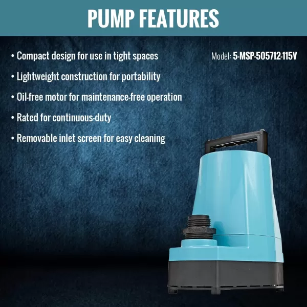 Little Giant 5-MSP 115-Volt, 1/6 HP, 1200 GPH Aluminum Manual Utility Pump, 10-Ft. Cord, Blue, 505000