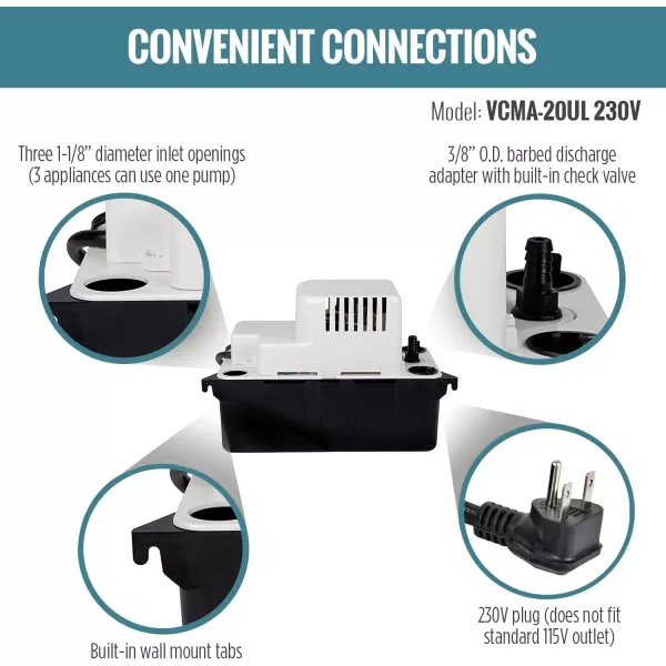 Little Giant 554425 VCMA-20ULS 80 GPH 1/30 HP Automatic Condensate Pump with Safety Switch for HVAC, Dehumidifier, Furnace, Air Conditioner