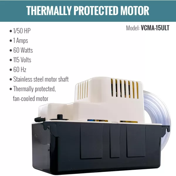 Little Giant VCMA-15ULS 115 Volt, 65 GPH, 1/50 HP Automatic Condensate Removal Pump with Safety Switch, White/Black, 554405)