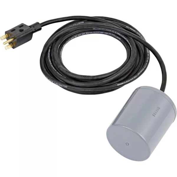 Little Giant RFSN-10 115-Volt, Maximum 13-Amp - 1/2 HP, Pump Down Piggyback Tethered Float Switch for Pond, Sump, Sewage, or Effluent Systems, 20-ft. Cord, Grey, 599210