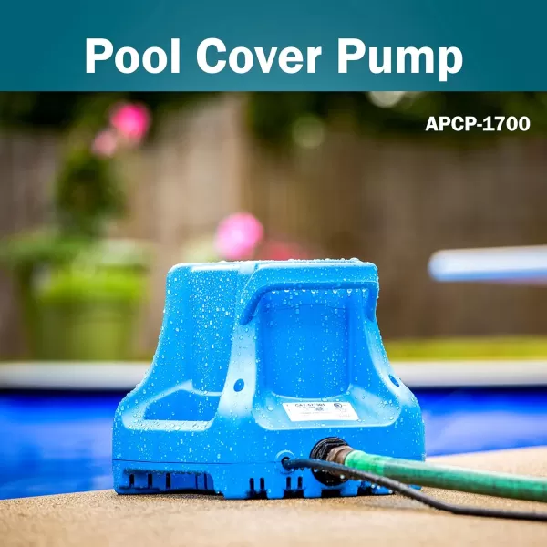 Little Giant APCP-1700 115-Volt, 1/3 HP, 1745 GPH, Automatic, Submersible, Swimming Pool Cover Pump with 25-Ft. Cord, Light Blue, 577301