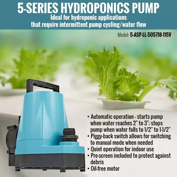 Little Giant 5-ASP-LL 115-Volt, 1/6 HP, 1500 GPH Aluminum Automatic Hydroponics Pump with Piggy-back Diaphragm switch, 18-Ft. Cord, Blue, 505718