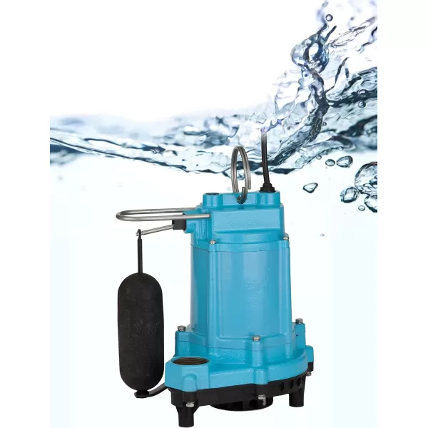 Little Giant 6EC-CIA-SFS 1/3 HP, 115-Volt, 3180 GPH Automatic Cast Iron Submersible Sump/Effluent Pump with Polypropylene Base, Integral Snap-Action Float Switch and 10-Ft. Cord, Blue, 506807