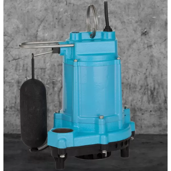 Little Giant 6EC-CIA-SFS 1/3 HP, 115-Volt, 3180 GPH Automatic Cast Iron Submersible Sump/Effluent Pump with Polypropylene Base, Integral Snap-Action Float Switch and 10-Ft. Cord, Blue, 506807