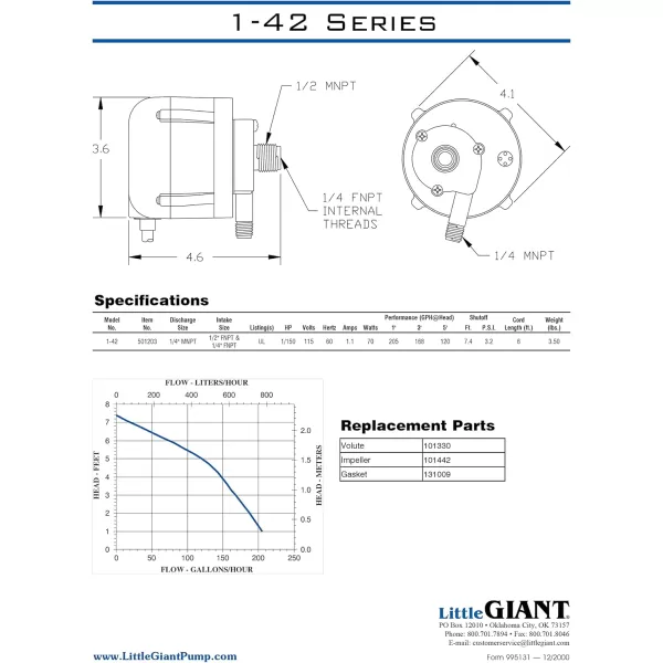 imageLittle Giant 501203 205 GPH 115Volt Manual Oil Filled Submersible or Inline Aluminum Direct Drive Pump Blue 142