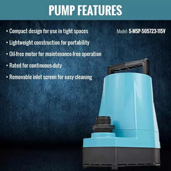 imageLittle Giant 5MSP 115Volt 16 HP 1200 GPH Aluminum Manual Utility Pump 10Ft Cord Blue 505000Manual Utility  1500 GPH  10 Ft Cord