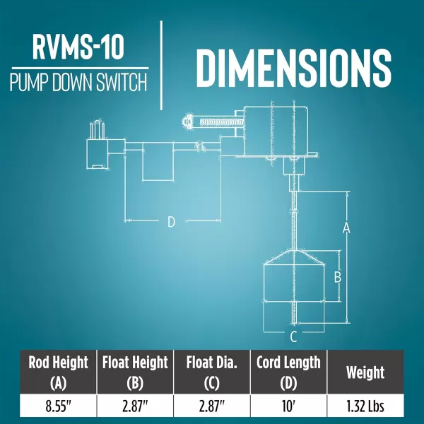 imageLittle Giant RVMS10 115Volt Piggyback Vertical Mechanical Pump Down Float Switch for Pumps up to 12 HP with 10ft Cord Black 599261