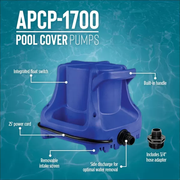 imageLittle Giant APCP1700 115Volt 13 HP 1745 GPH Automatic Submersible Swimming Pool Cover Pump with 25Ft Cord Light Blue 577301Dark Blue