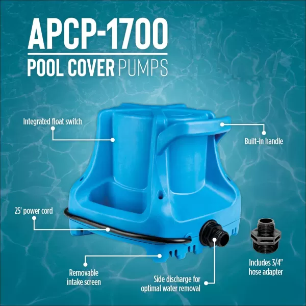 imageLittle Giant APCP1700 115Volt 13 HP 1745 GPH Automatic Submersible Swimming Pool Cover Pump with 25Ft Cord Light Blue 577301Light Blue