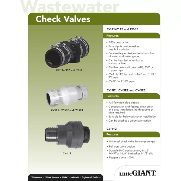 imageLittle Giant CV114112 114Inch and 112Inch ABS Vertical Sump Pump Check Valve Black 599059