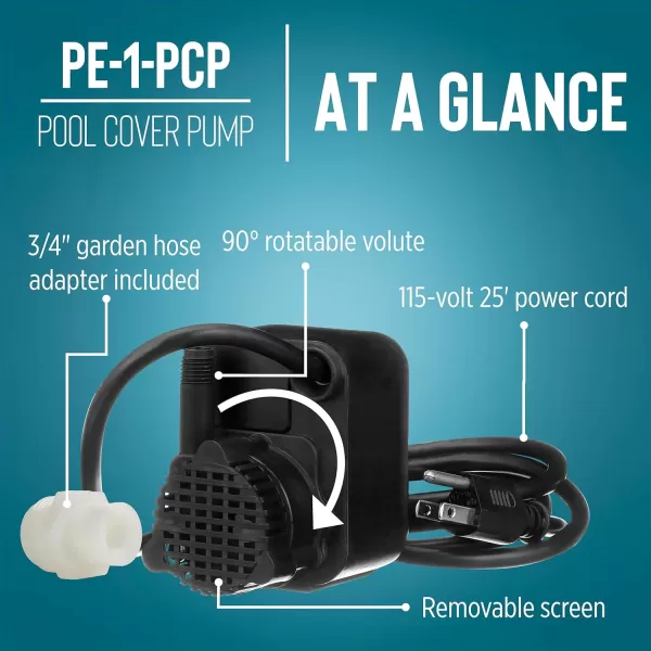 imageLittle Giant PE1PCP 115 Volt 1125 HP 170 GPH Manual Pool Cover Pump with 25 Foot Power Cord Black 518025