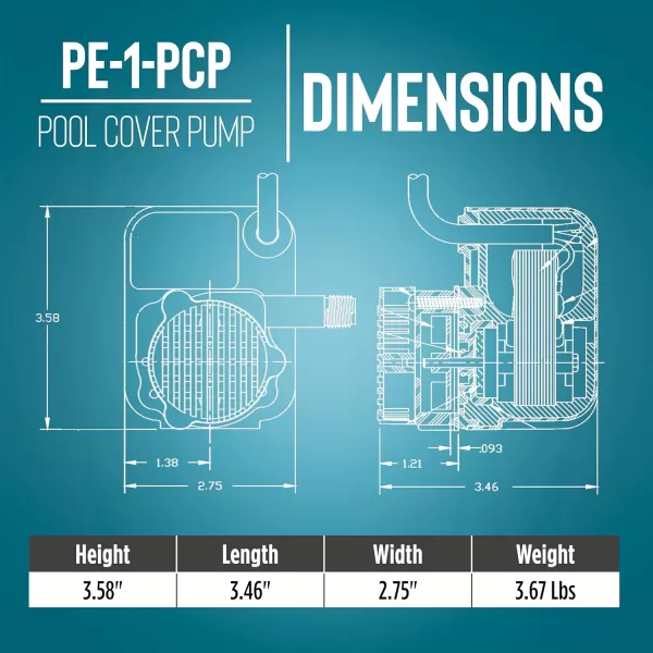 imageLittle Giant PE1PCP 115 Volt 1125 HP 170 GPH Manual Pool Cover Pump with 25 Foot Power Cord Black 518025