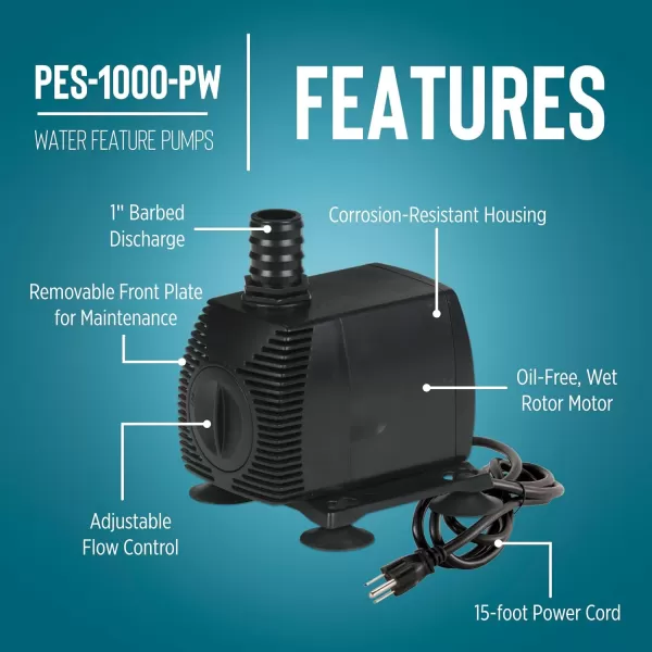 imageLittle Giant PES290PW 115Volt 300 GPH Magnetic Drive FountainPond Pump with 6Ft Cord Black 5667171150 Gallon  15ft cord