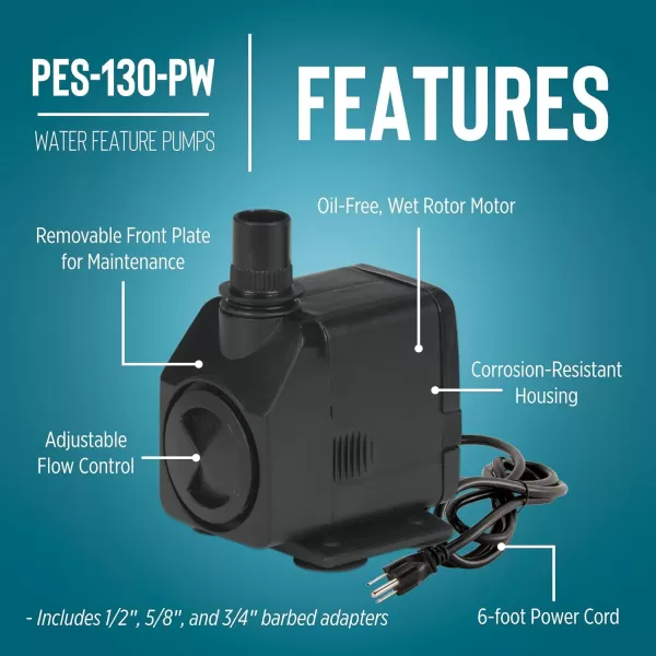 imageLittle Giant PES290PW 115Volt 300 GPH Magnetic Drive FountainPond Pump with 6Ft Cord Black 566717130 GPH  6ft cord