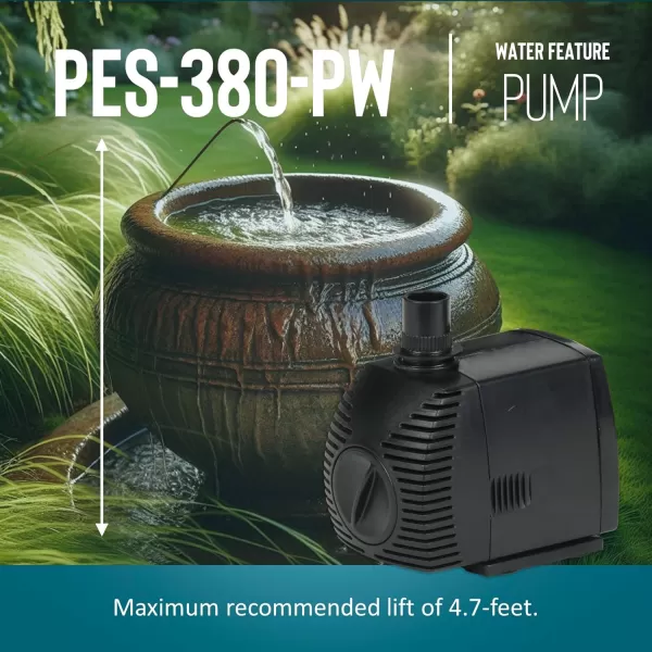 imageLittle Giant PES290PW 115Volt 300 GPH Magnetic Drive FountainPond Pump with 6Ft Cord Black 566717380 GPH  15ft cord