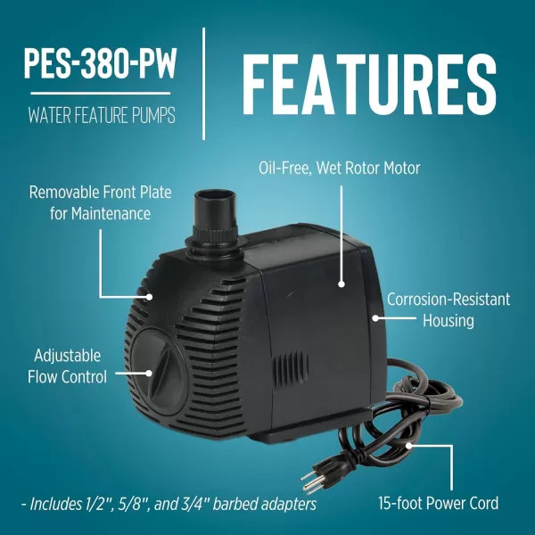 imageLittle Giant PES290PW 115Volt 300 GPH Magnetic Drive FountainPond Pump with 6Ft Cord Black 566717380 GPH  15ft cord