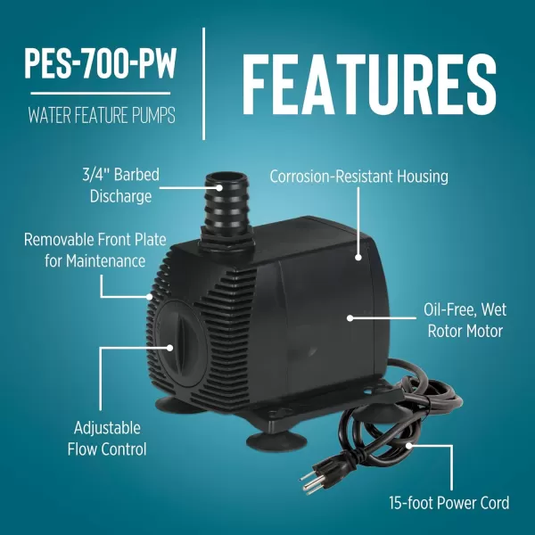 imageLittle Giant PES290PW 115Volt 300 GPH Magnetic Drive FountainPond Pump with 6Ft Cord Black 566717725 Gallon  15ft cord