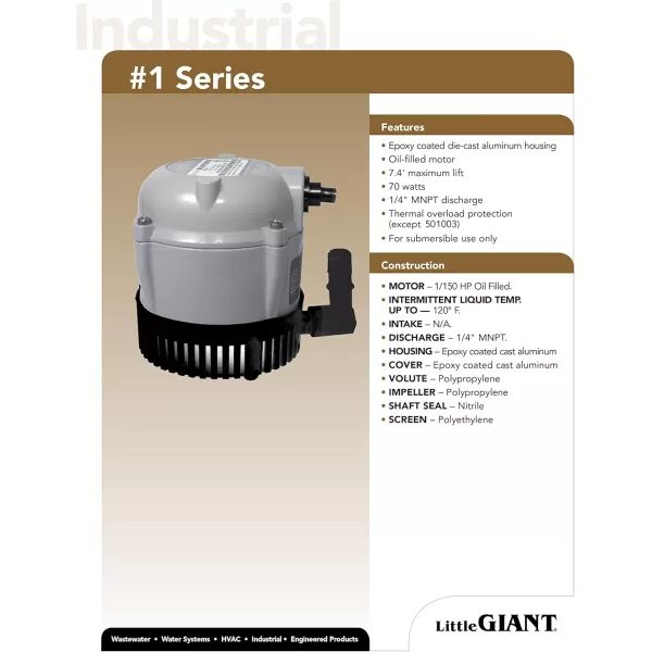 imageLITTLE GIANT 501003 1 115 Volt 205 GPH OilFilled Small Submersible Pump205 GPH