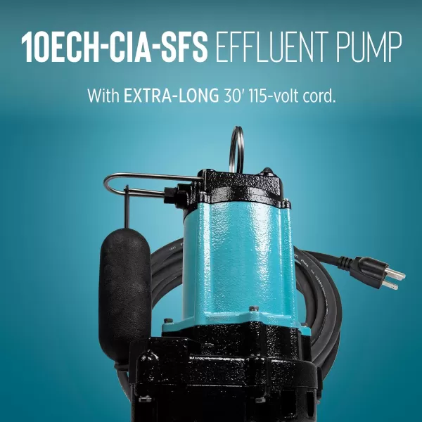 imageLittle Giant 10ECHCIM 115Volt 12 HP 3600 GPH Manual Submersible Cast Iron High Head Effluent Pump with 30Ft Cord Blue 511625Integral Float Switch  30 Cord