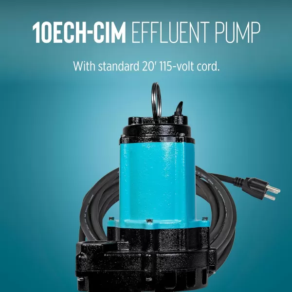 imageLittle Giant 10ECHCIM 115Volt 12 HP 3600 GPH Manual Submersible Cast Iron High Head Effluent Pump with 30Ft Cord Blue 511625Manual  20 Cord