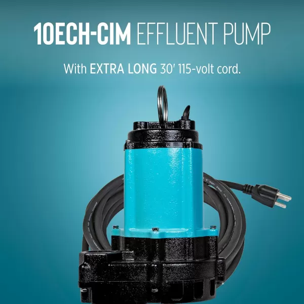 imageLittle Giant 10ECHCIM 115Volt 12 HP 3600 GPH Manual Submersible Cast Iron High Head Effluent Pump with 30Ft Cord Blue 511625Manual  30 Cord