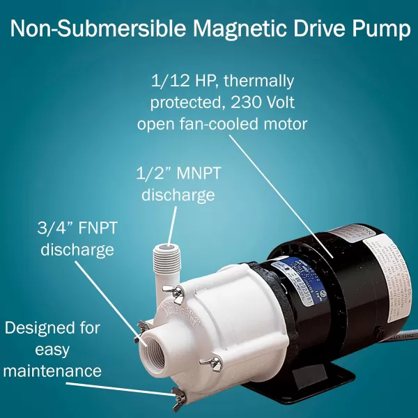 imageLittle Giant 115 Volt 125 HP 510 GPH 2MDSC NonSubmersible SemiCorrosive Chemical Magnetic Drive Pump 6Foot Cord with Plug BlackWhite 580503230 Volt  750 GPH  6ft Cord Plugless