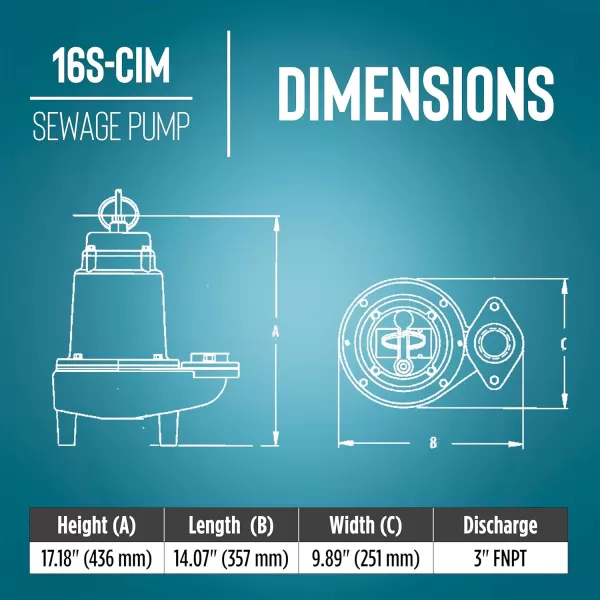 imageLittle Giant 16SCIM 230Volt 1 HP 9600 GPH Manual Submersible Sewage Ejector Pump 20 Cord with Plug 3Inch Discharge Blue 51462020 Cord with Plug