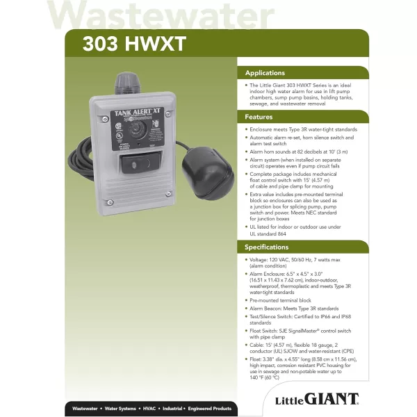 imageLittle Giant 303HWXT 115 Volt IndoorOutdoor High Water Alarm Grey 513273