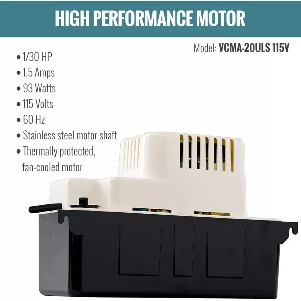 imageLittle Giant 554425 VCMA20ULS 80 GPH 130 HP Automatic Condensate Pump with Safety Switch for HVAC Dehumidifier Furnace Air Conditioner