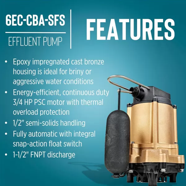 imageLittle Giant 6ECCBASFS 115 Volt 13 HP 3180 GPH Automatic Epoxy Impregnated Cast Bronze Sump Pump for SaltyBriny Water Conditions with SnapAction Switch 20Ft Cord Bronze 506811Bronze  SnapAction Float  20 Cord