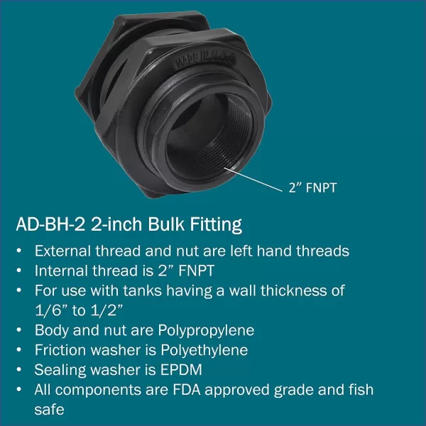 imageLittle Giant ADBH2 Bulkhead Fitting Suitable for Ponds 2Inch FNPT Black 566257