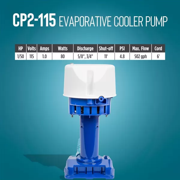 imageLittle Giant CP1230 170 HP 230 Volt 307 GPH Evaporative Cooler Pump with 6ft Cord and 3Prong Plug Blue 540015115 Volt  7500  15000 CFM