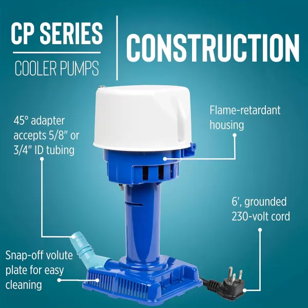 imageLittle Giant CP1230 170 HP 230 Volt 307 GPH Evaporative Cooler Pump with 6ft Cord and 3Prong Plug Blue 540015230 Volt  15000  21000 CFM