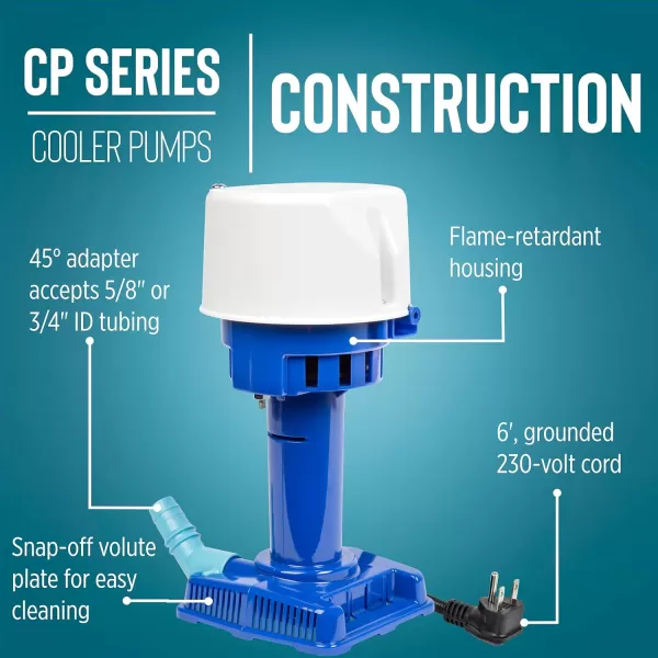 imageLittle Giant CP1230 170 HP 230 Volt 307 GPH Evaporative Cooler Pump with 6ft Cord and 3Prong Plug Blue 540015230 Volt  7500  15000 CFM