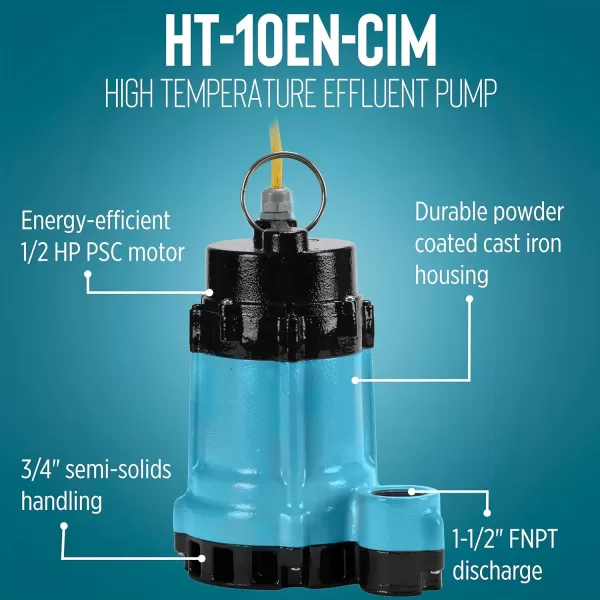 imageLittle Giant HT10ENCIM 115 Volt 12 HP 4500 GPH Cast Iron Manual Submersible High Temperature EffluentBoiler BlowDown Pump with 15Ft Cord Blue 511610Manual no switch