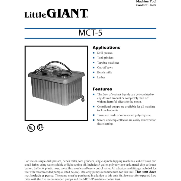 imageLittle Giant MCT5P Polyethylene Machine Tool Coolant Tank no Pump Grey 560040