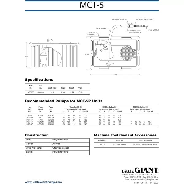 imageLittle Giant MCT5P Polyethylene Machine Tool Coolant Tank no Pump Grey 560040