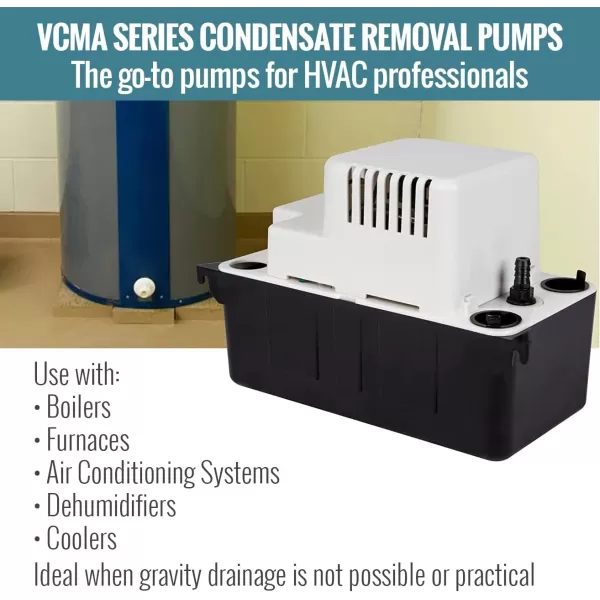 imageLittle Giant VCMA15ULST 115 Volt 65 GPH 150 HP Automatic Condensate Removal Pump with Safety Switch and Tubing BlackWhite 554415Includes Safety SwitchTubing